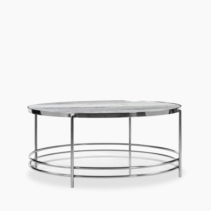 Roma Round Coffee Table Grey Marble & Chrome