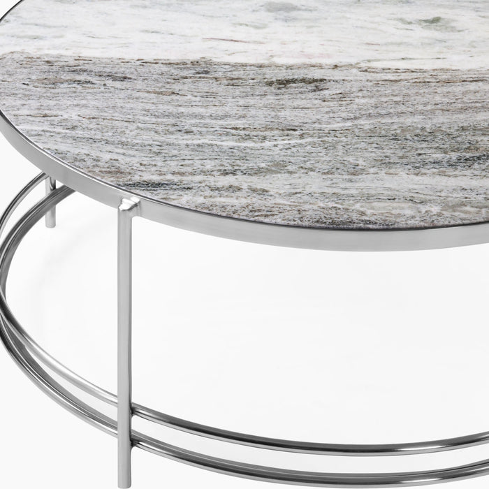Roma Round Coffee Table Grey Marble & Chrome