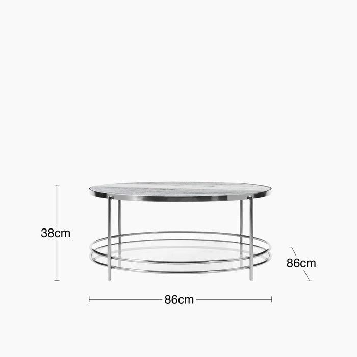 Roma Round Coffee Table Grey Marble & Chrome