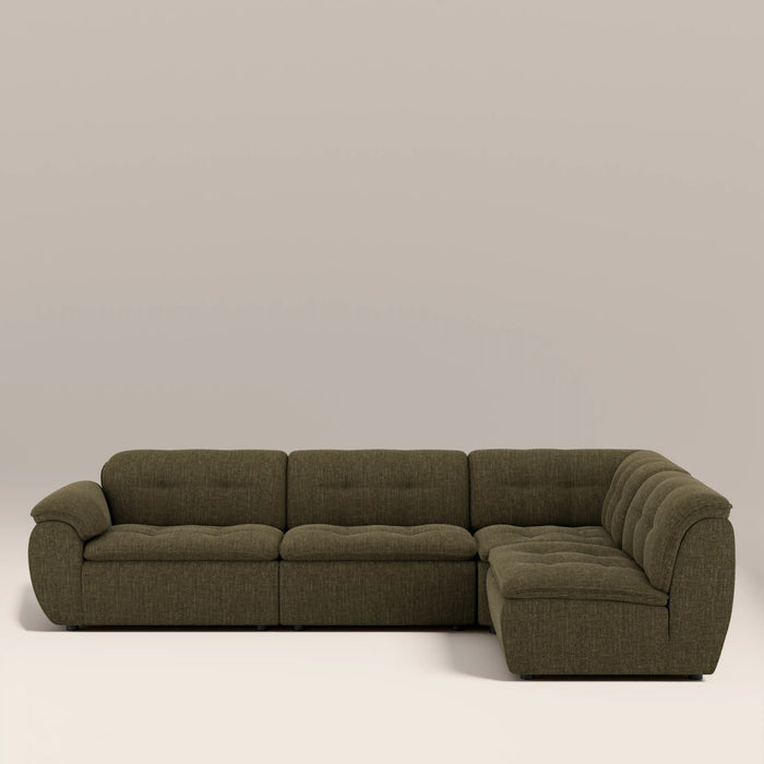 Bamba Right Hand Armless 3 Seater Corner Sofa | Olive Green Velvet Chenille