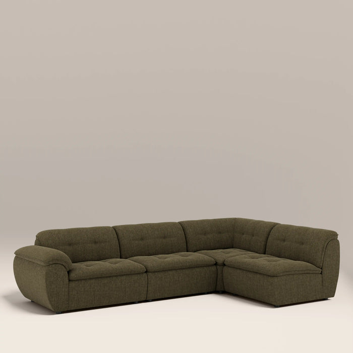 Bamba Right Hand Armless 3 Seater Corner Sofa | Olive Green Velvet Chenille