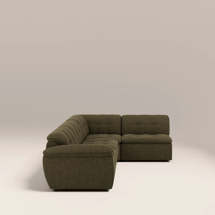 Bamba Right Hand Armless 3 Seater Corner Sofa | Olive Green Velvet Chenille