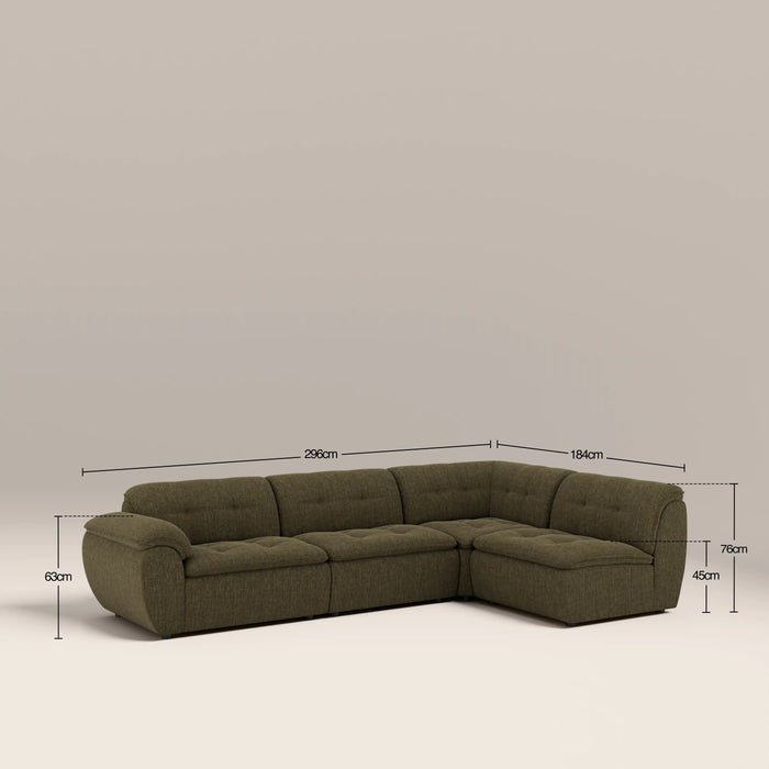 Bamba Right Hand Armless 3 Seater Corner Sofa | Olive Green Velvet Chenille