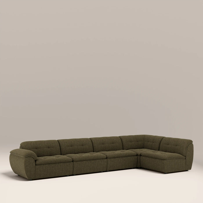Bamba Right Hand Armless 4 Seater Corner Sofa | Olive Green Velvet Chenille