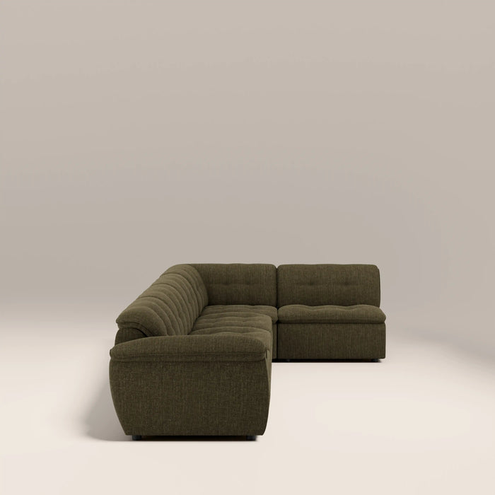 Bamba Right Hand Armless 4 Seater Corner Sofa | Olive Green Velvet Chenille