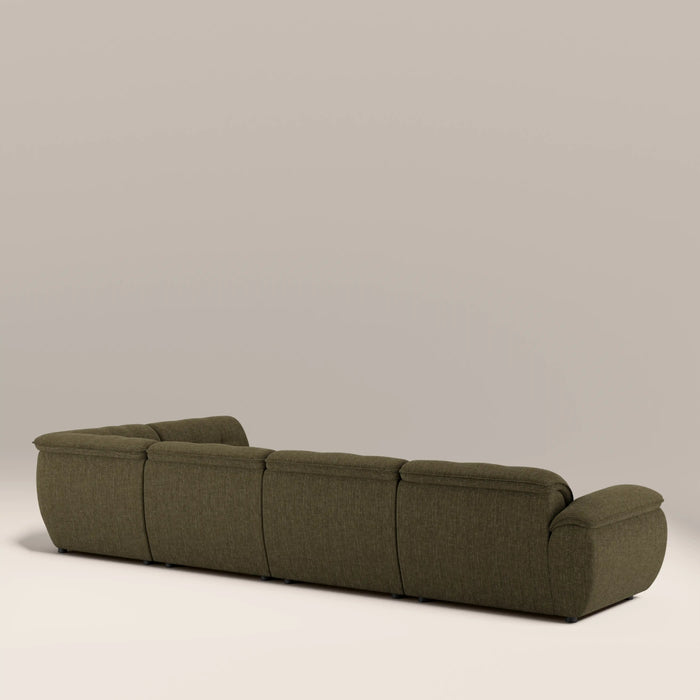 Bamba Right Hand Armless 4 Seater Corner Sofa | Olive Green Velvet Chenille