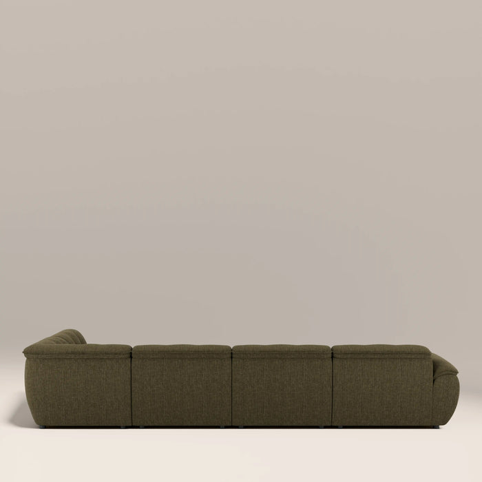 Bamba Right Hand Armless 4 Seater Corner Sofa | Olive Green Velvet Chenille
