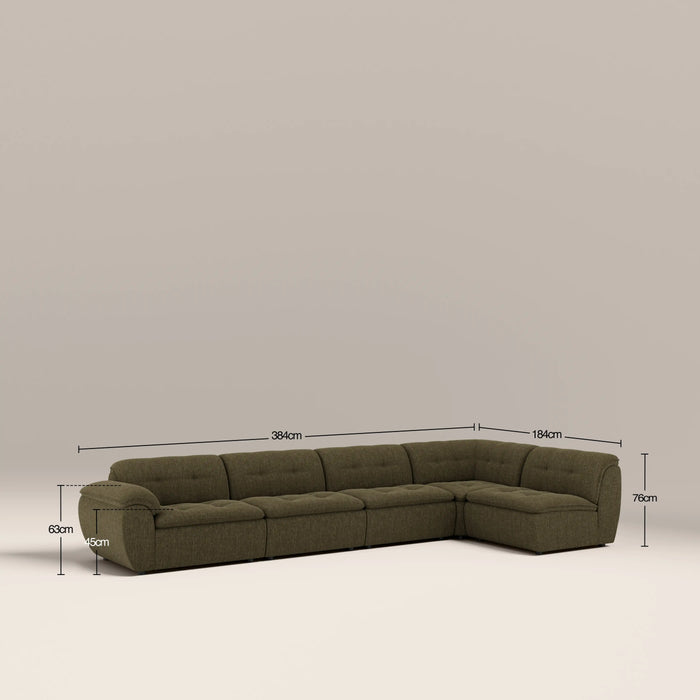 Bamba Right Hand Armless 4 Seater Corner Sofa | Olive Green Velvet Chenille