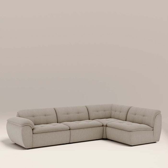 Bamba Right Hand Armless 3 Seater Corner Sofa Pebble Grey Velvet Chenille