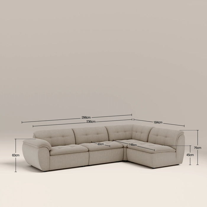 Bamba Right Hand Armless 3 Seater Corner Sofa Pebble Grey Velvet Chenille