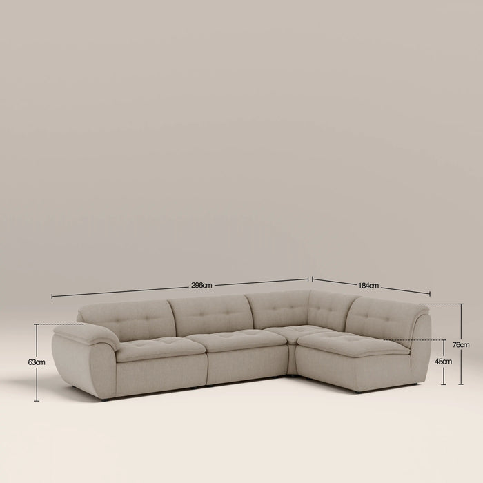 Bamba Right Hand Armless 3 Seater Corner Sofa | Pebble Grey Velvet Chenille