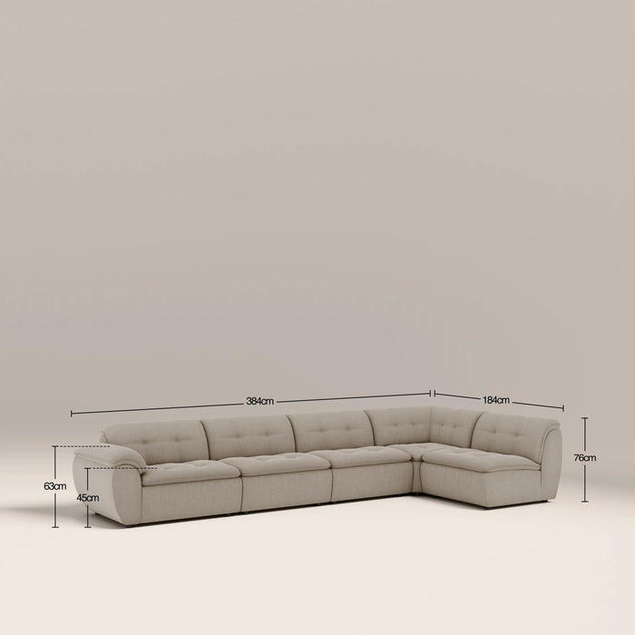 Bamba Right Hand Armless 4 Seater Corner Sofa | Pebble Grey Velvet Chenille