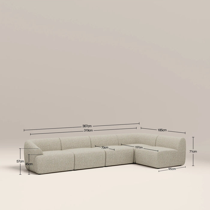 Malmo Right Hand Armless 4 Seater Corner Sofa Oatmeal Woven Boucle