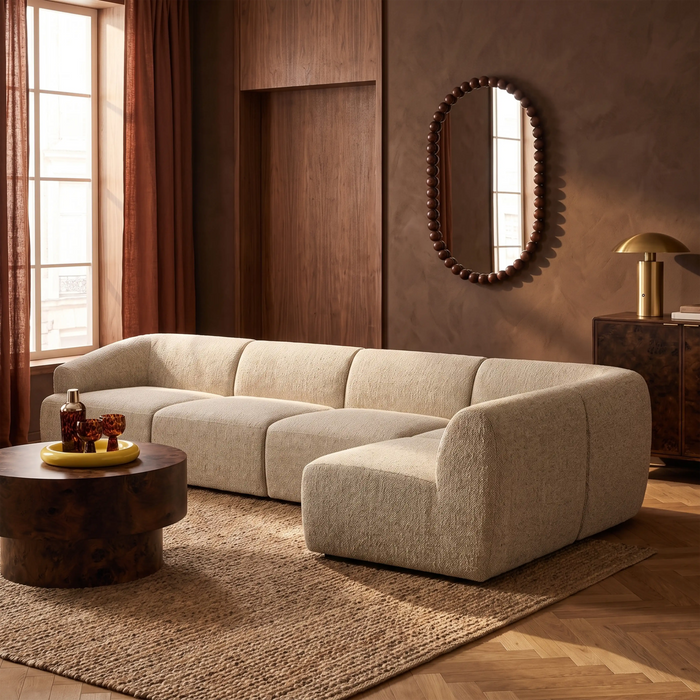 Malmo Right Hand Armless 4 Seater Corner Sofa Oatmeal Woven Boucle