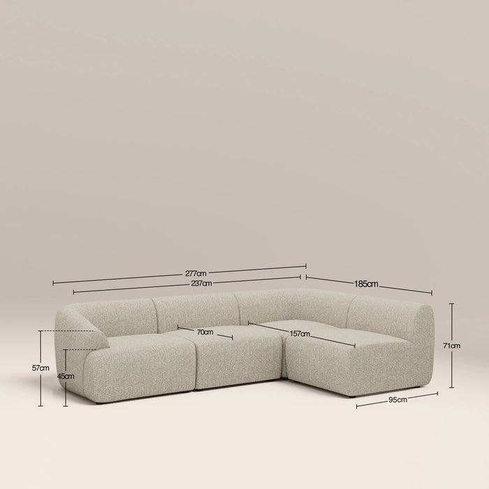 Malmo Right Hand Armless 3 Seater Corner Sofa Oatmeal Woven Boucle