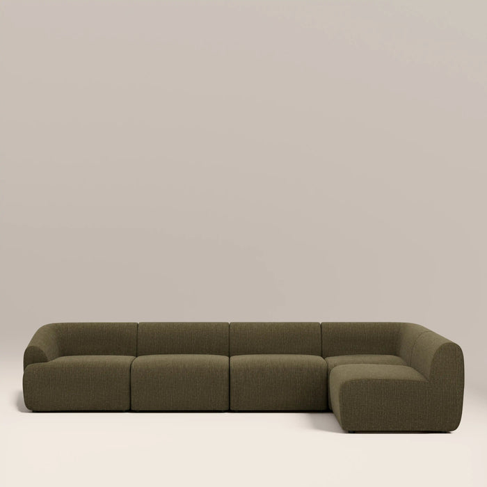 Malmo Right Hand Armless 4 Seater Corner Sofa Olive Green Velvet Chenille