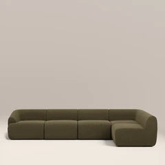 Malmo Right Hand Armless 4 Seater Corner Sofa | Olive Green Velvet Chenille