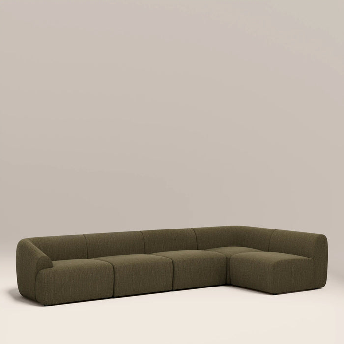 Malmo Right Hand Armless 4 Seater Corner Sofa Olive Green Velvet Chenille