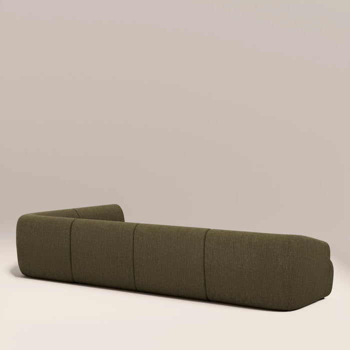 Malmo Right Hand Armless 4 Seater Corner Sofa Olive Green Velvet Chenille