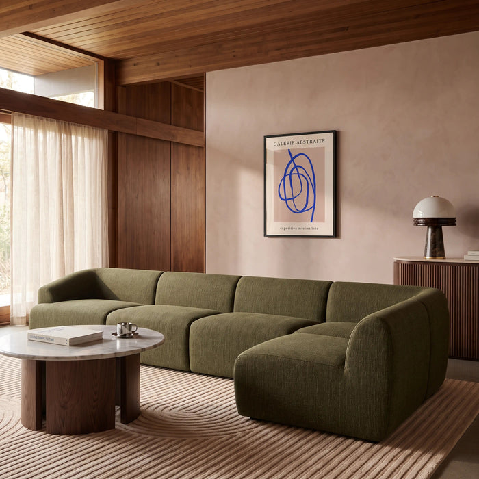 Malmo Right Hand Armless 4 Seater Corner Sofa Olive Green Velvet Chenille