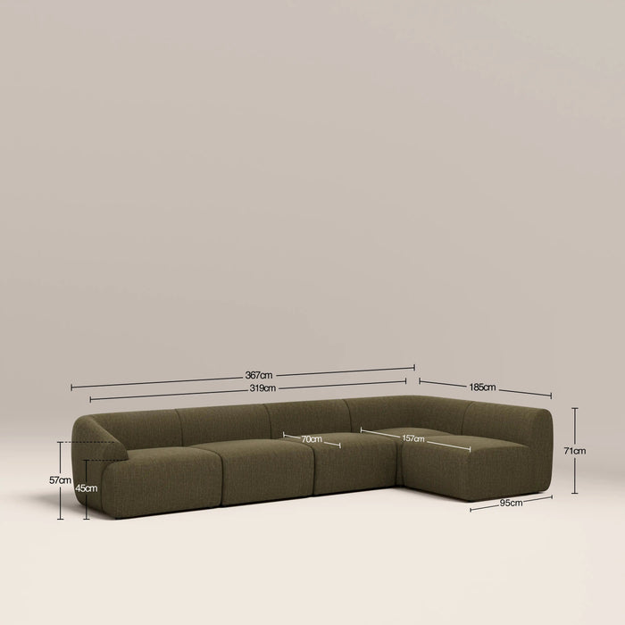 Malmo Right Hand Armless 4 Seater Corner Sofa Olive Green Velvet Chenille