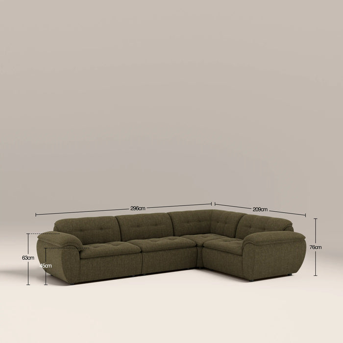 Bamba Right Hand 3 Seater Corner Sofa | Olive Green Velvet Chenille