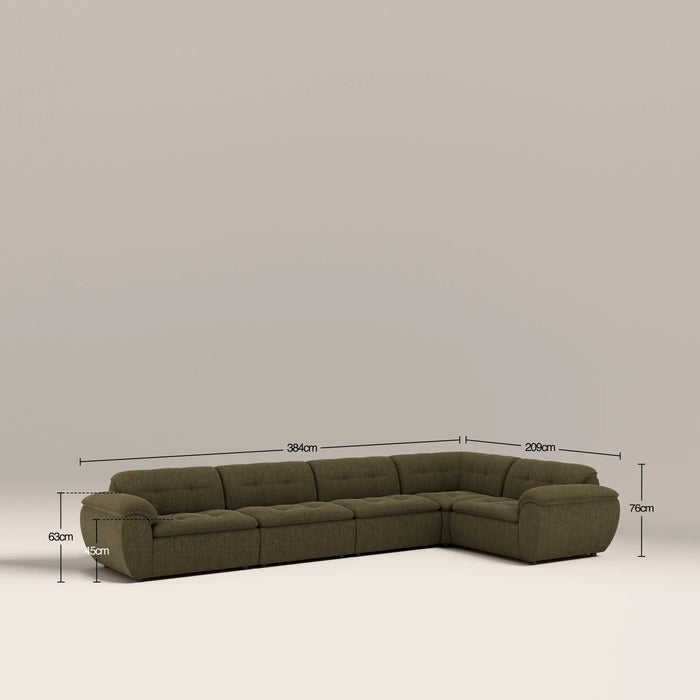 Bamba Right Hand 4 Seater Corner Sofa | Olive Green Velvet Chenille