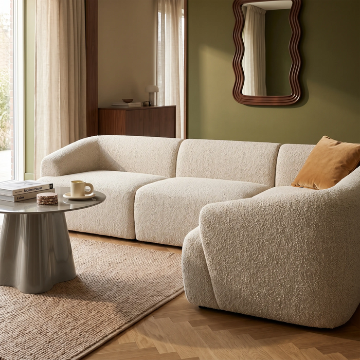 Malmo Right Hand 3 Seater Corner Sofa Oatmeal Woven Boucle