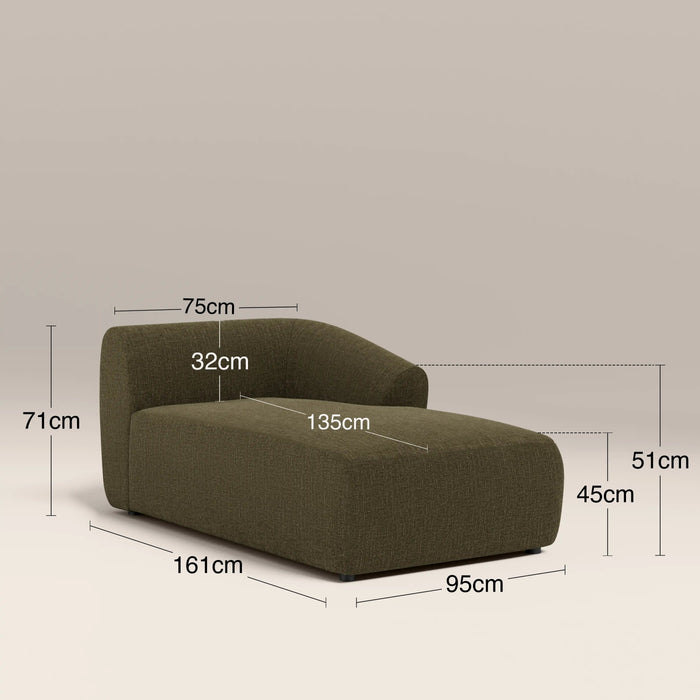Malmo Right Chaise Module Section Olive Green Velvet Chenille