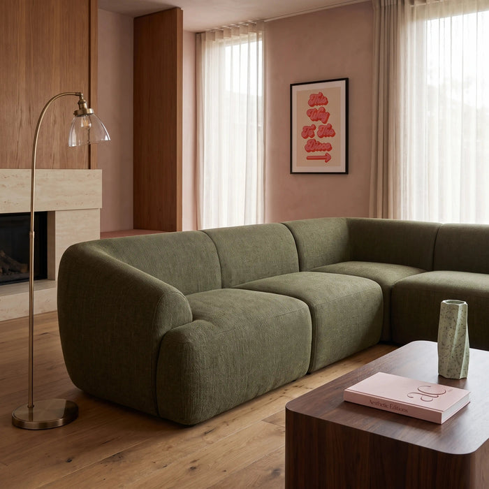 Malmo Right Hand 3 Seater Corner Sofa Olive Green Velvet Chenille
