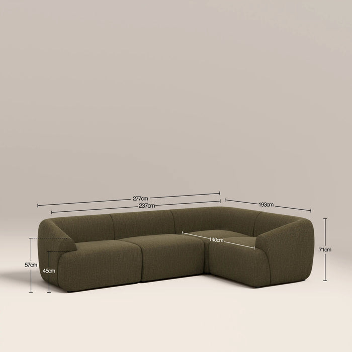Malmo Right Hand 3 Seater Corner Sofa Olive Green Velvet Chenille