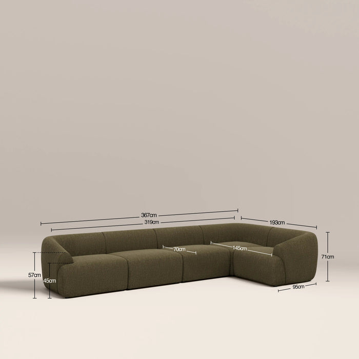 Malmo Right Hand 4 Seater Corner Sofa Olive Green Velvet Chenille