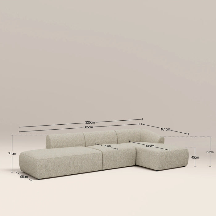 Malmo Right Hand 3 Seater L Shape Sofa Oatmeal Woven Boucle