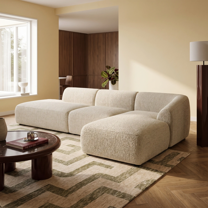 Malmo Right Hand 3 Seater L Shape Sofa Oatmeal Woven Boucle