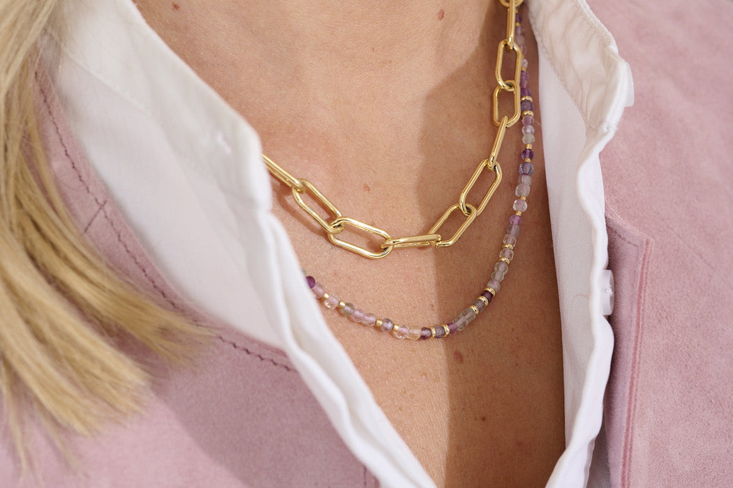 Allegra Gold & Rainbow Fluorite Beaded Necklace