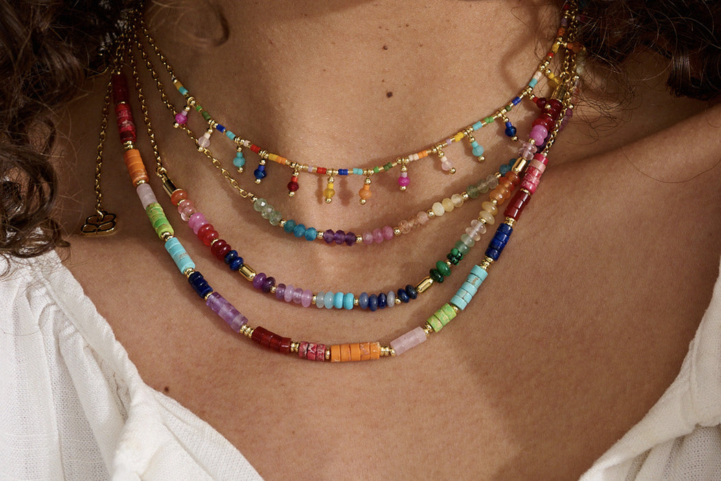 Molly Gold & Rainbow Beaded Gemstone Necklace