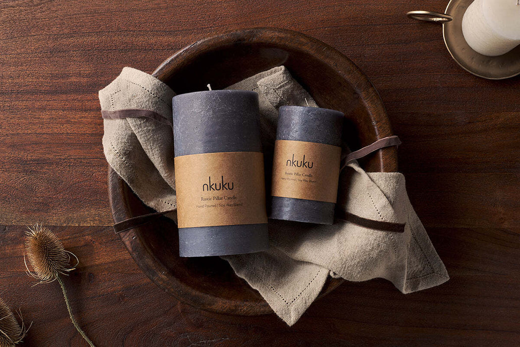 Rustic Soy Blend Pillar Candle Charcoal Small 15 X 8 Cm