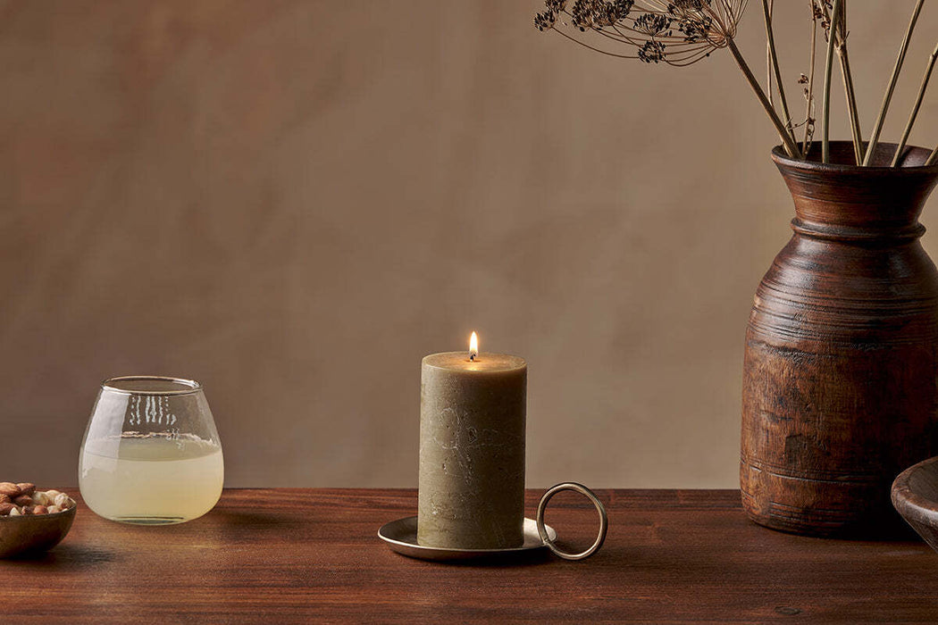 Rustic Soy Blend Pillar Candle Olive Green Small 15 X 8 Cm