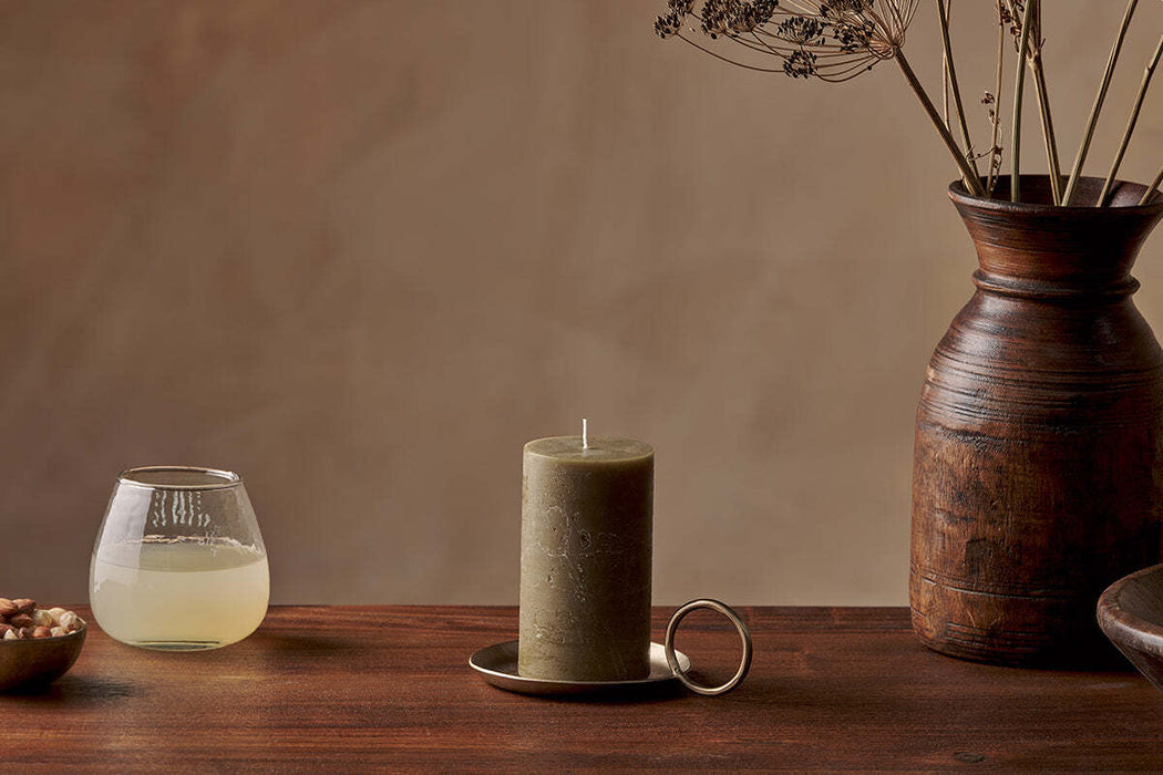 Rustic Soy Blend Pillar Candle Olive Green Small 15 X 8 Cm