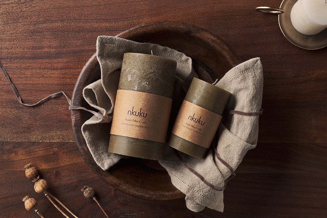 Rustic Soy Blend Pillar Candle Olive Green Small 15 X 8 Cm