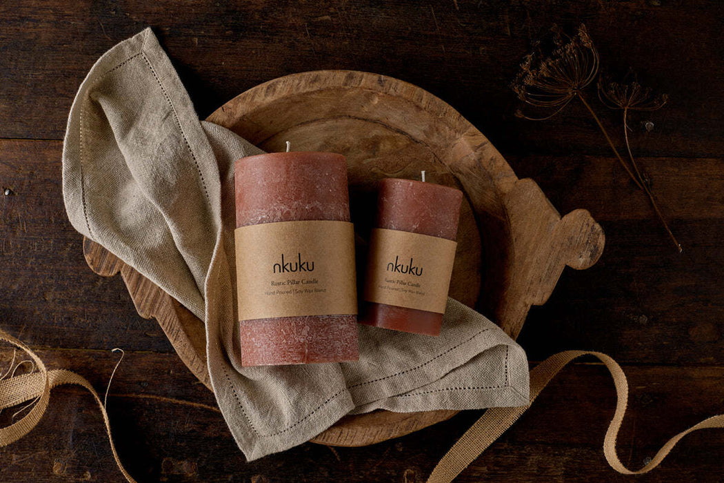 Rustic Soy Blend Pillar Candle Rust Large