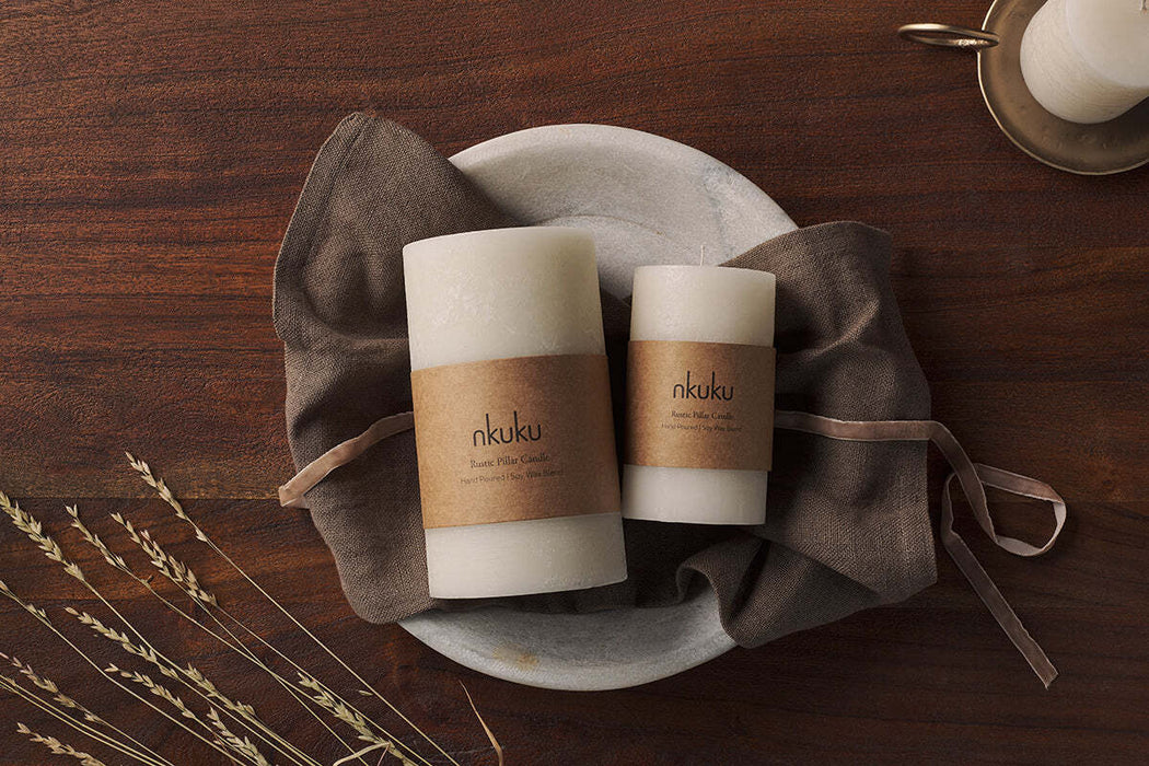 Rustic Soy Blend Pillar Candle White Small 15 X 8 Cm