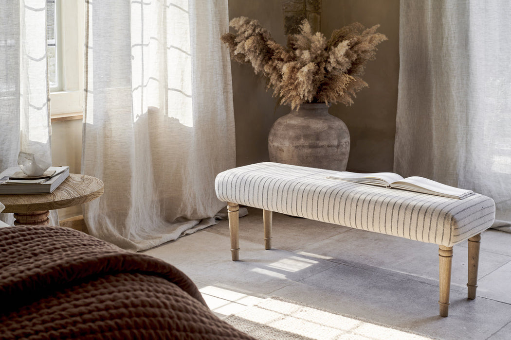 Sanja Stripe Upholstered Bench Grey