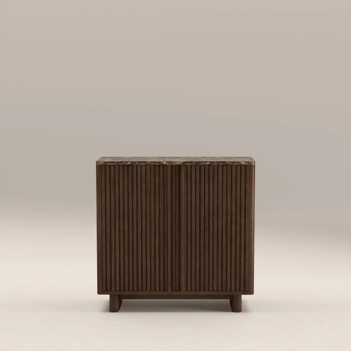 Janis 2 Door Sideboard Emperador Brown Honed Marble & Walnut