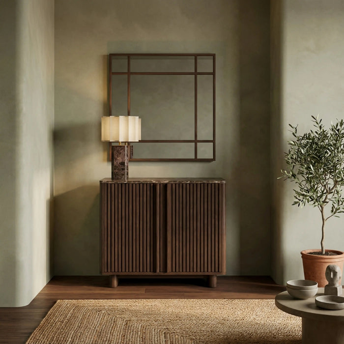 Janis 2 Door Sideboard Emperador Brown Honed Marble & Walnut
