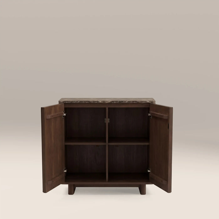 Janis 2 Door Sideboard Emperador Brown Honed Marble & Walnut