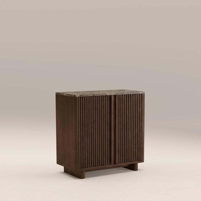 Janis 2 Door Sideboard Emperador Brown Honed Marble & Walnut