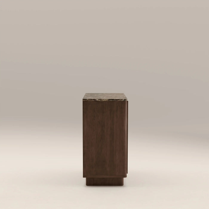 Janis 2 Door Sideboard Emperador Brown Honed Marble & Walnut