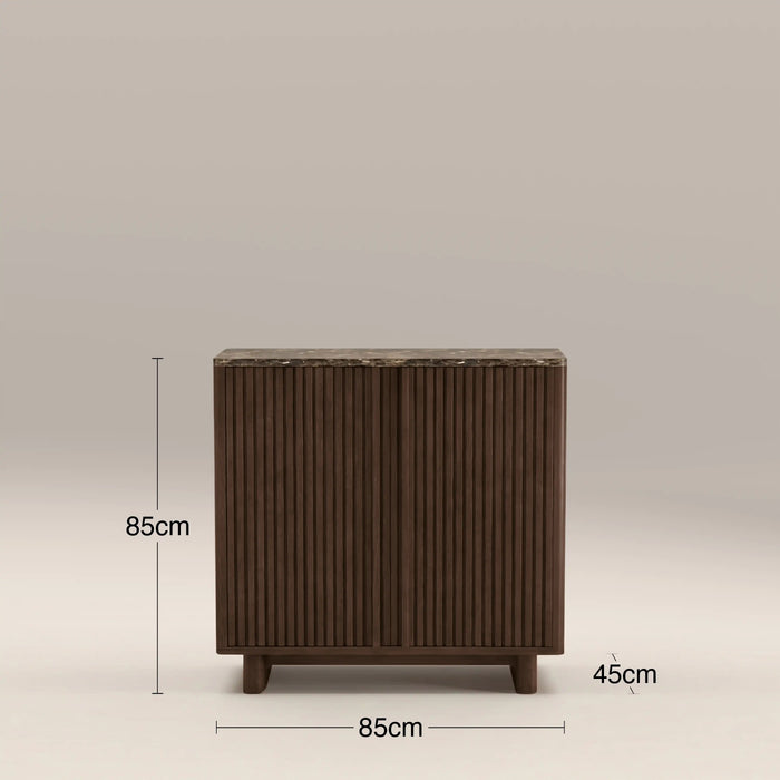 Janis 2 Door Sideboard Emperador Brown Honed Marble & Walnut