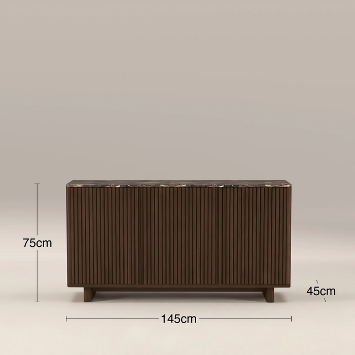 Janis 3 Door Sideboard Emperador Brown Honed Marble & Walnut